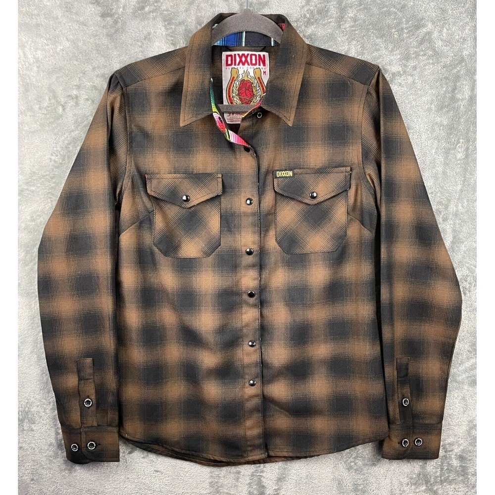 Dixxon Flannel Shirt Womens Medium Plaid The Chachi Pearl Snap Fxxk Cancer EUC